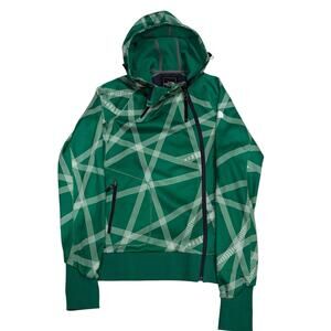 The North Face TNF APEX Asymmetric Zip Slim Sweatshirt Hood Green & White Large